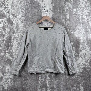 r+a Sweater XS Womens Gray Pearl Detail Pullover Crewneck French Terry